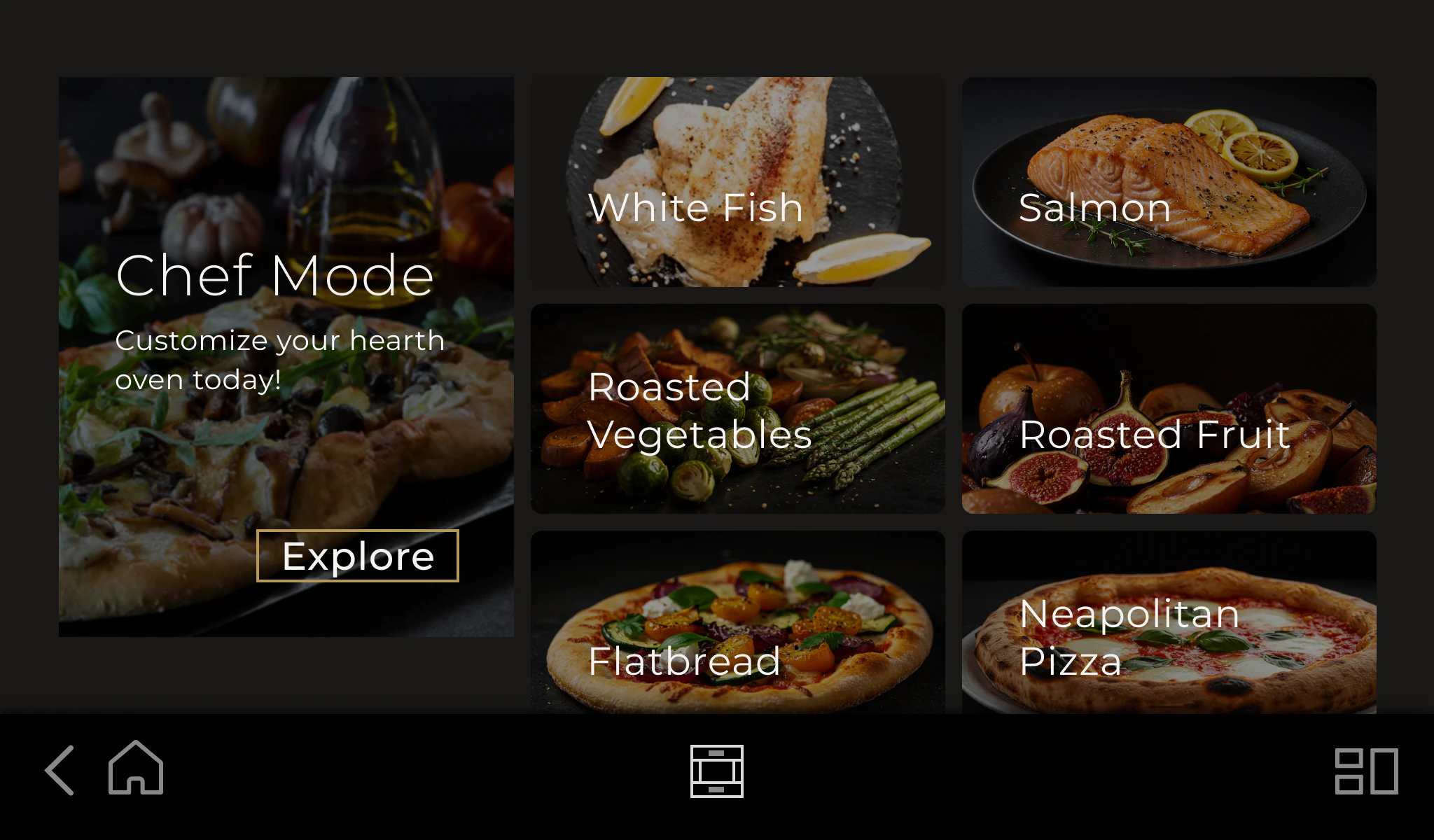 Chef Mode appliance page with cooking categories